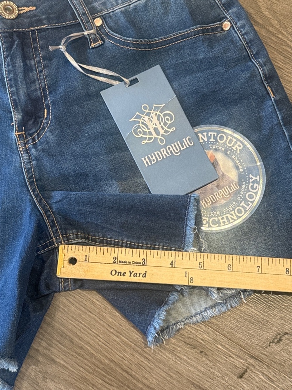 Hydraulic Blue Denim Shorts with Daisy Patch & Contour Badge - Picture 7 of 8